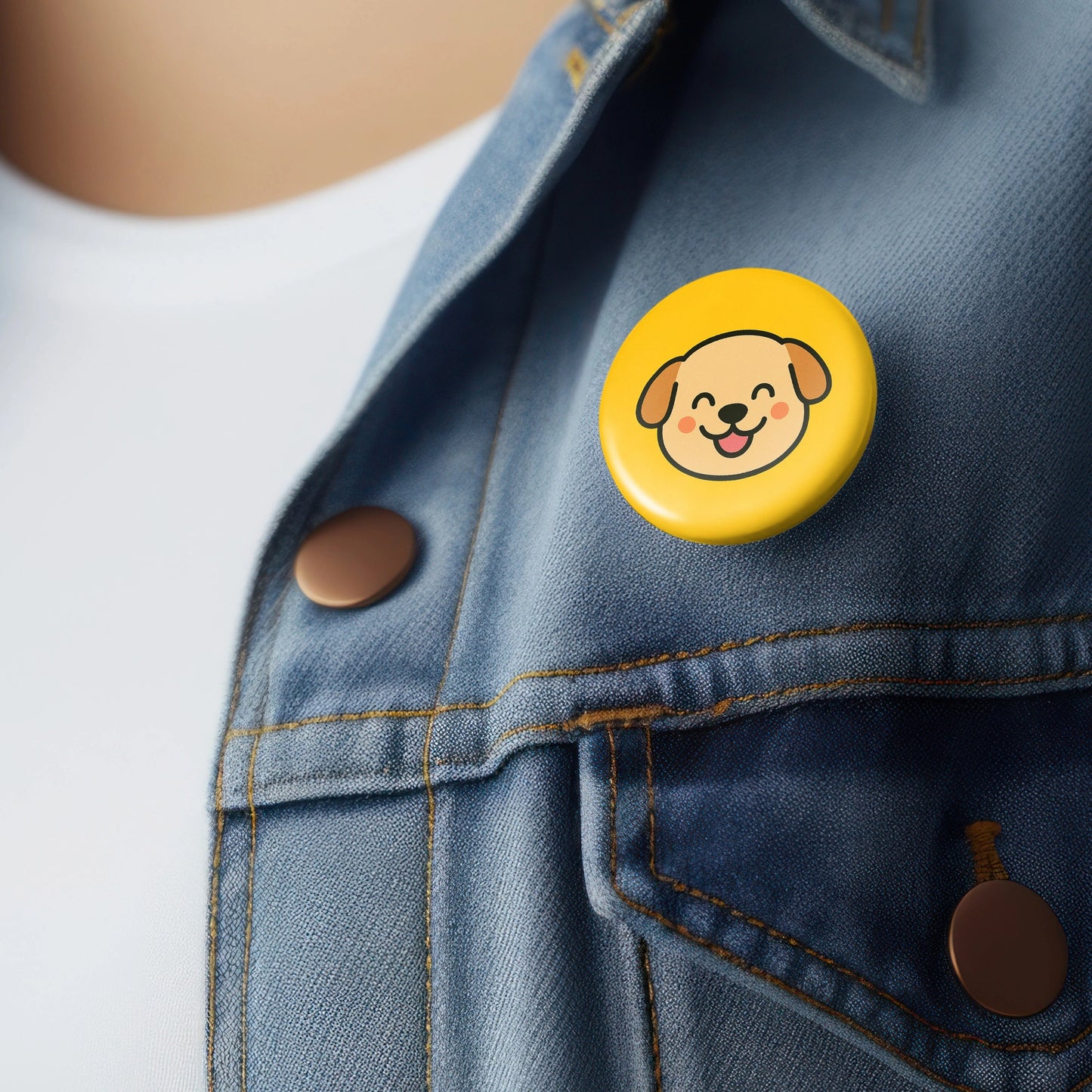 Cute Dog Face Pin Badge – Set of 5 (32mm Glossy Finish)