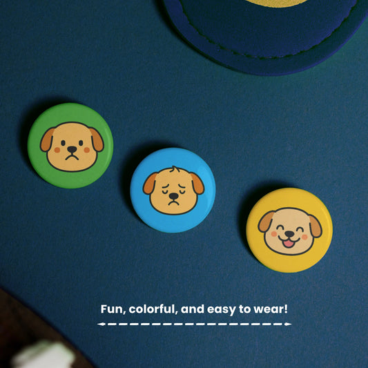Cute Dog Face Pin Badge – Set of 5 (32mm Glossy Finish)