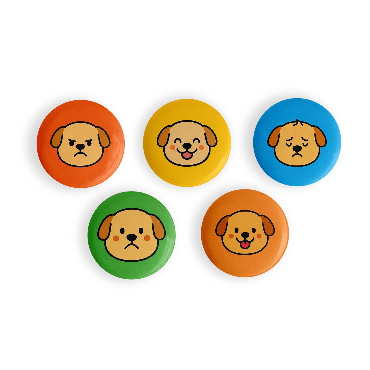 Cute Dog Face Pin Badge – Set of 5 (32mm Glossy Finish)