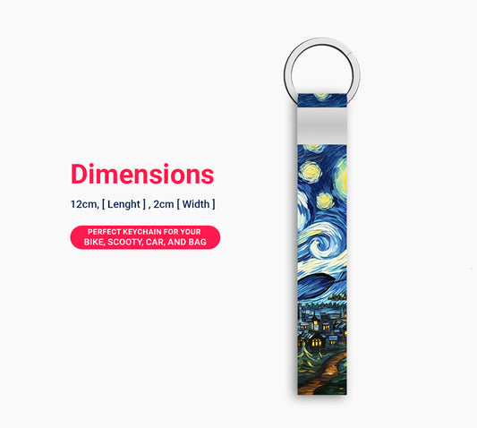 Starry Night Art Keychain Fabric Strap with Metal Ring