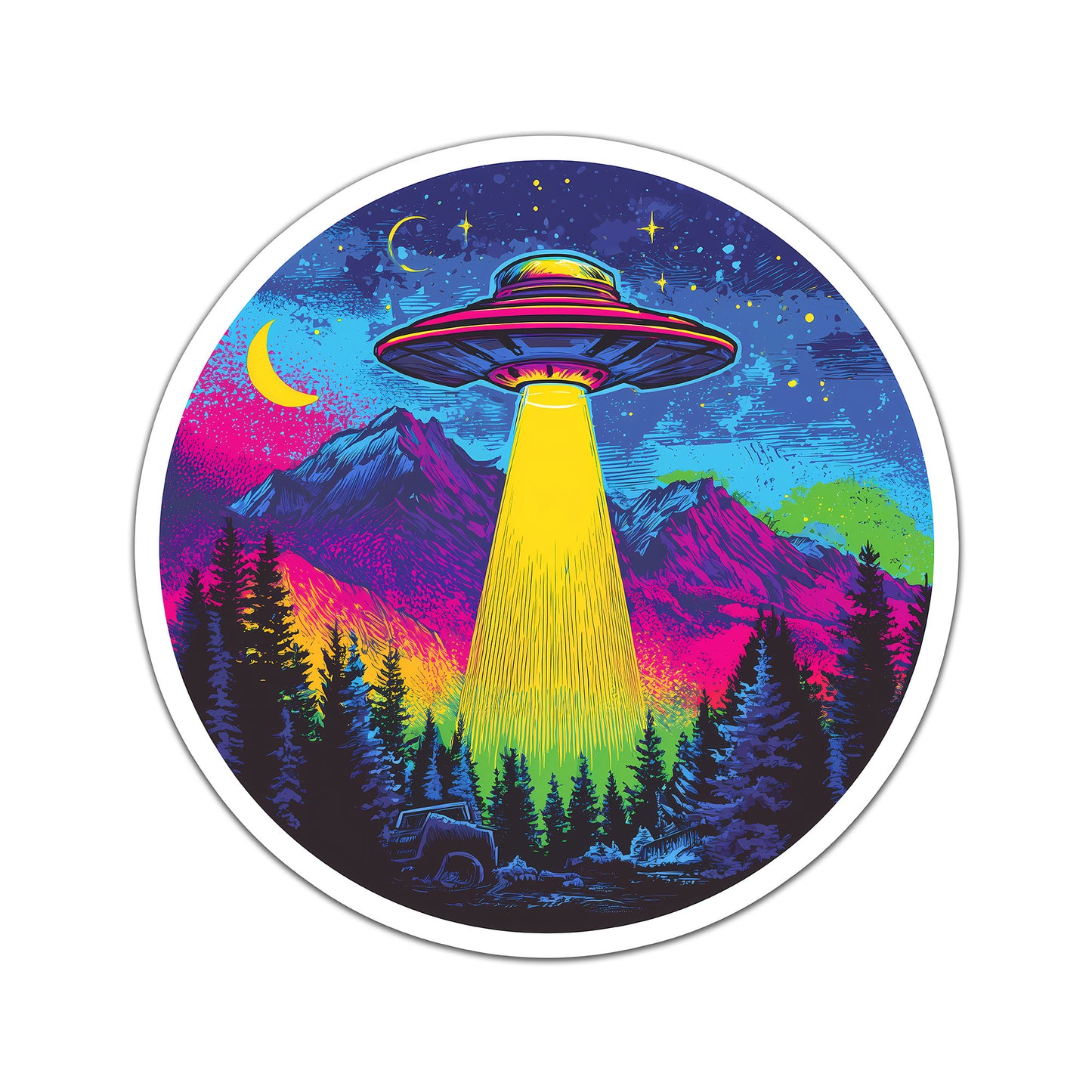 Galaxy Mountain UFO Sticker