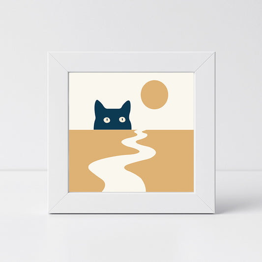 Minimal Cat Sunset Mini Frame
