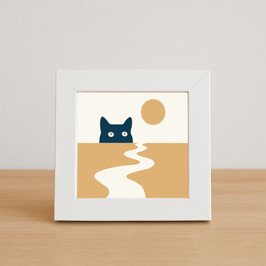 Minimal Cat Sunset Mini Frame