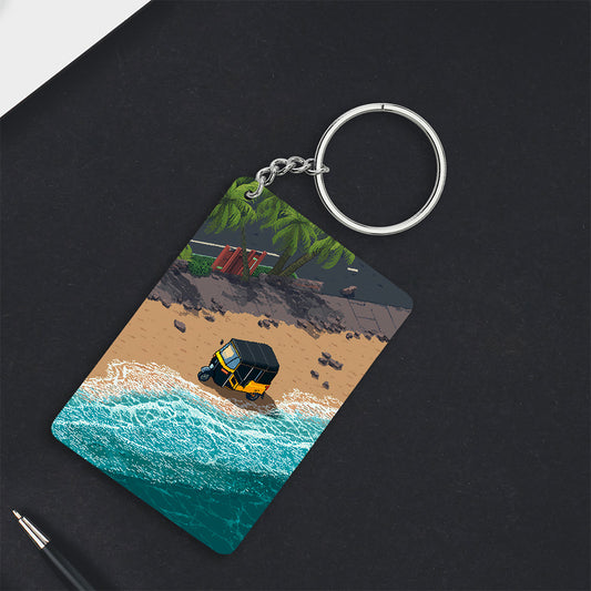 Pixel Auto Rickshaw Keychain