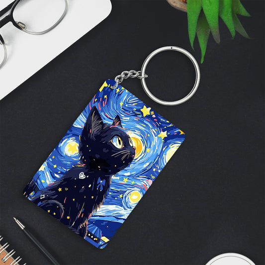 Starry Cat Art Keychain