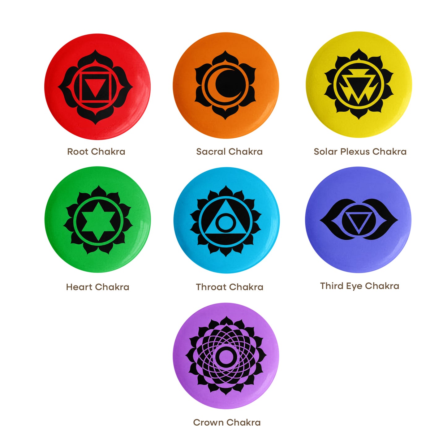7 Chakras 32mm Pin Badge Set